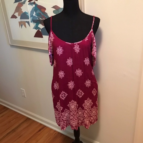 Mossimo Cold Shoulder Mini Babydoll Tunic Dress Berry Pink/White Floral Size 2 - Picture 1 of 5